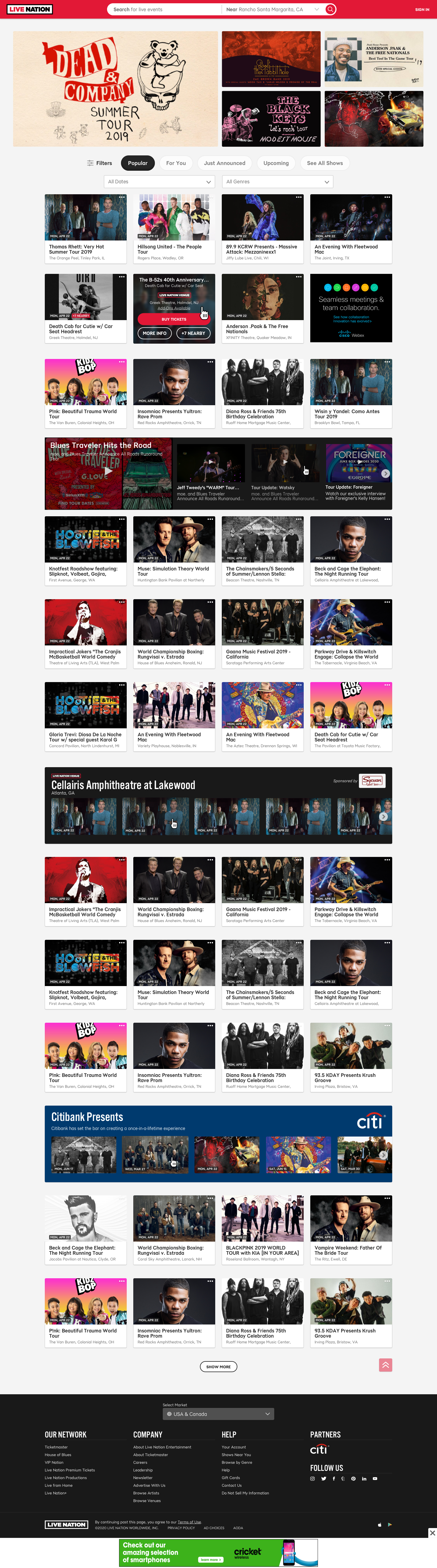 Live Nation home page